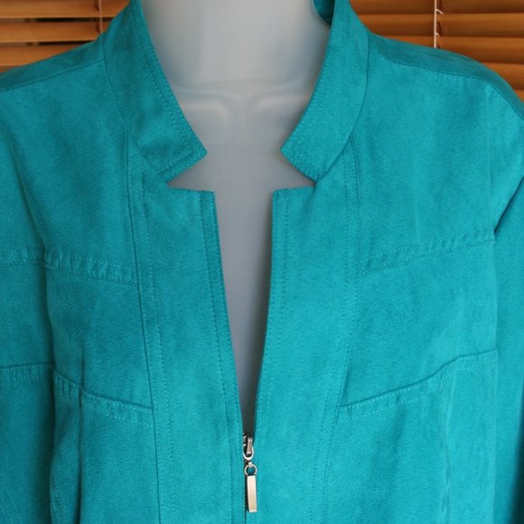 Studio Works Faux Suede Lined Teal Jacket Size 18 - Picture 2 of 10